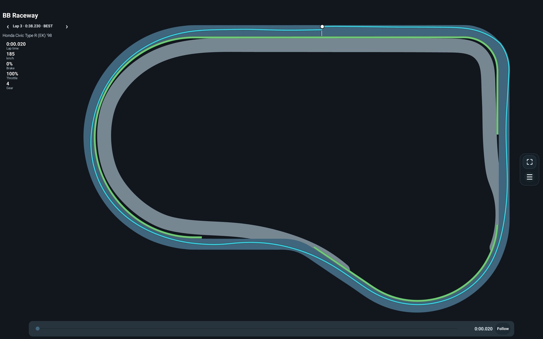 Fullscreen Track Lab view of BB Raceway.