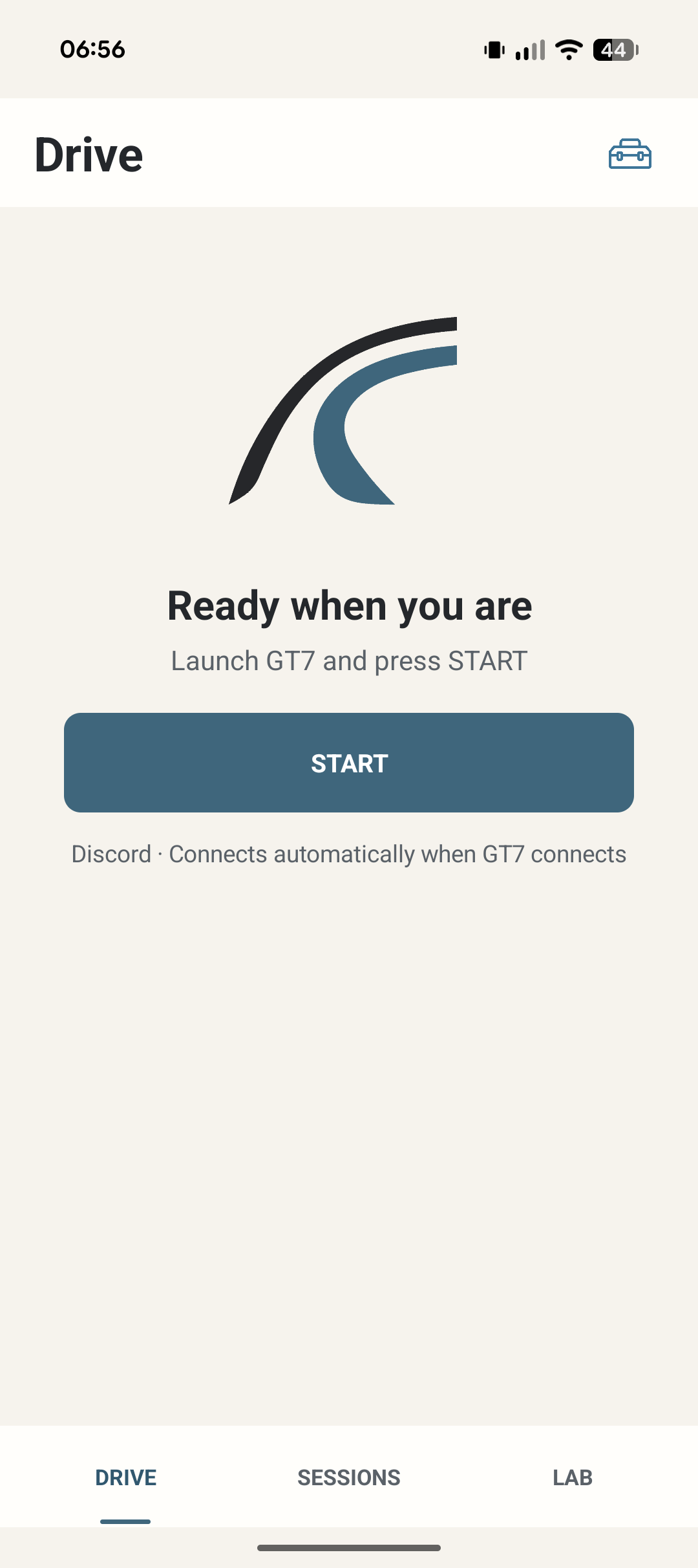 LapMind Drive screen on a phone, ready to start.